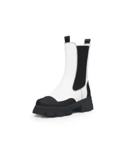 Jady Rose JadyRose | Block Heel Mid-Length White Chelsea Leather Boot