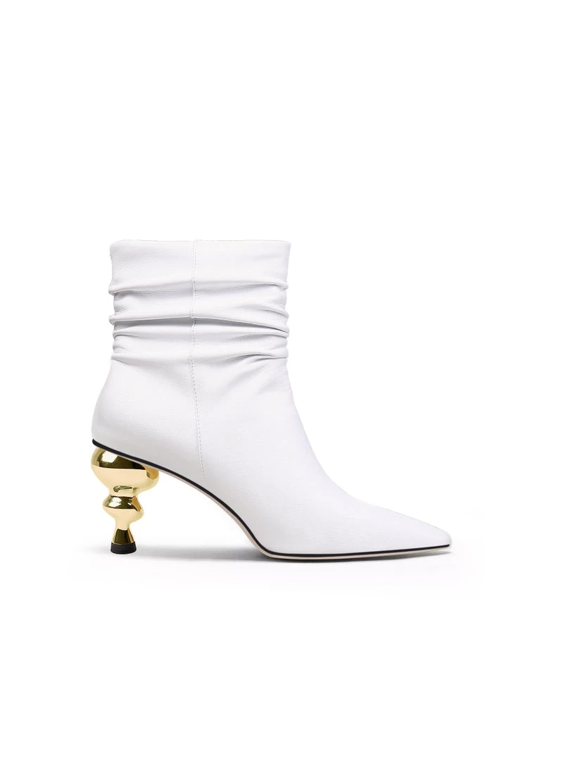 Jady Rose New In Shoes JadyRose | Slouchy Gold Kettle Heeled White Ankle Boot 4 Jady Rose New In Shoes JadyRose | Slouchy Gold Kettle Heeled White Ankle Boot
