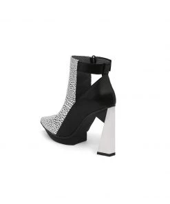 Jady Rose JadyRose | Triangled Silver High Heel Cut Out White Leather Platform Ankle Boots