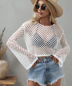 MY AIDA CROCHET KNIT TOP - WHITE