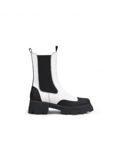 Jady Rose JadyRose | Block Heel Mid-Length White Chelsea Leather Boot