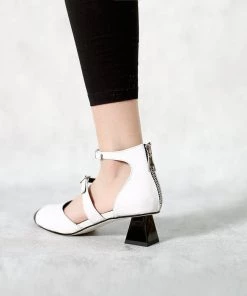 Jady Rose JadyRose | Genuine Leather Block Color Equilateral Trapezoid Heeled Sandal - Cream NEW ARRIVALS 10 Jady Rose JadyRose | Genuine Leather Block Color Equilateral Trapezoid Heeled Sandal - Cream NEW ARRIVALS