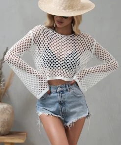 MY AIDA CROCHET KNIT TOP - WHITE