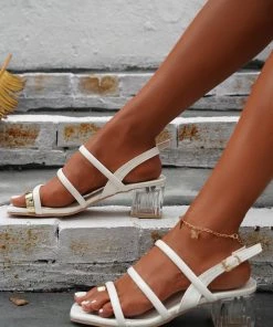 HT En Bloom | White Gold Ring Toe Block Heel Slingback NEW ARRIVALS