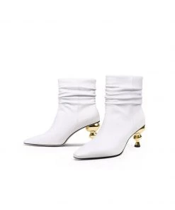 Jady Rose New In Shoes JadyRose | Slouchy Gold Kettle Heeled White Ankle Boot 13 Jady Rose New In Shoes JadyRose | Slouchy Gold Kettle Heeled White Ankle Boot