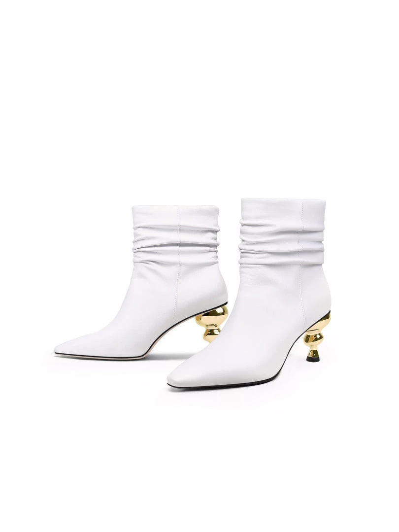 Jady Rose New In Shoes JadyRose | Slouchy Gold Kettle Heeled White Ankle Boot 6 Jady Rose New In Shoes JadyRose | Slouchy Gold Kettle Heeled White Ankle Boot