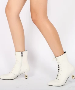 Jady Rose JadyRose | Genuine Leather Golden Drop Heeled White Bootie Ankle Boots