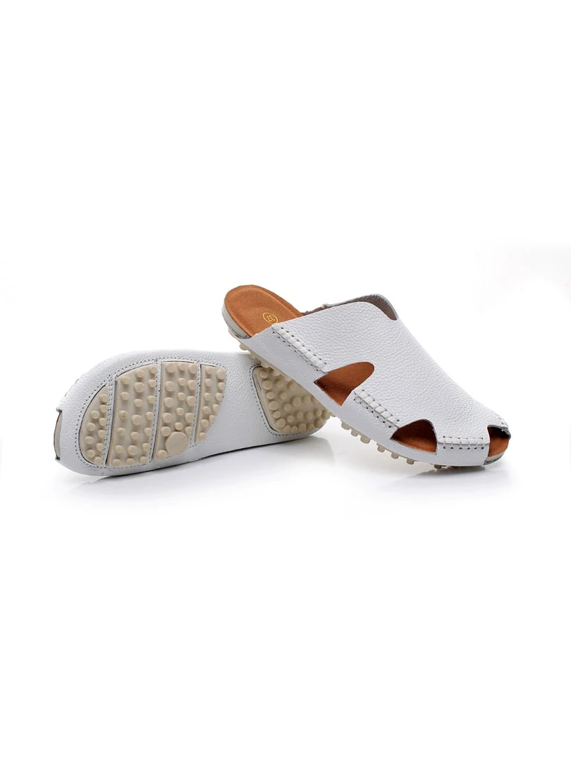 GLF Maibulun | Massage Sole Cut-Out Genuine Leather Mule - White 7 GLF Maibulun | Massage Sole Cut-Out Genuine Leather Mule - White
