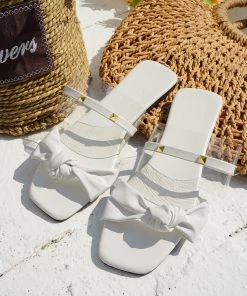 HT En Bloom | DAISY WHITE ATHALIA SLIDES Flat Sandals