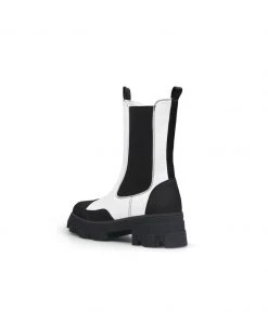 Jady Rose JadyRose | Block Heel Mid-Length White Chelsea Leather Boot