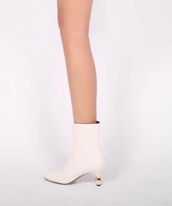 Jady Rose JadyRose | Genuine Leather Golden Drop Heeled White Bootie Ankle Boots