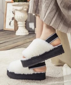 XH SMAIBULUN UGG™ | Soft Woolen Fluffy Disco Platform Sandals Slippers - White