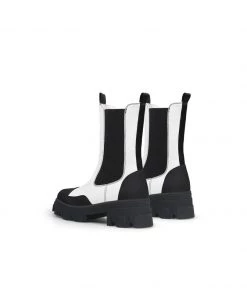 Jady Rose JadyRose | Block Heel Mid-Length White Chelsea Leather Boot