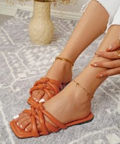 HT EN BLOOM | YAM PUFFY KNOT CROSS STRAP SLIDE