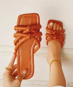 HT EN BLOOM | YAM PUFFY KNOT CROSS STRAP SLIDE