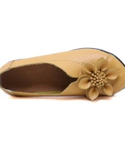 ATC Floral-Accent Round Toe Leather Flats Pumps - MAMA LOVE