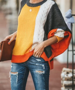 MY Smaibulun | ROVENA Yellow Contrasting Colors Knit Sweater New In Clothing