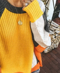 MY Smaibulun | ROVENA Yellow Contrasting Colors Knit Sweater New In Clothing