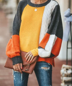 MY Smaibulun | ROVENA Yellow Contrasting Colors Knit Sweater New In Clothing