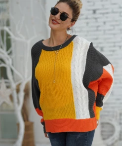 MY Smaibulun | ROVENA Yellow Contrasting Colors Knit Sweater New In Clothing