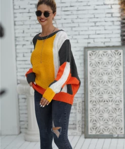 MY Smaibulun | ROVENA Yellow Contrasting Colors Knit Sweater New In Clothing