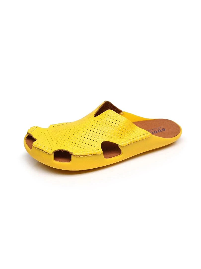 GLF NEW ARRIVALS Maibulun | Perforated Cut-Out Genuine Leather Mule - Yellow 1 GLF NEW ARRIVALS Maibulun | Perforated Cut-Out Genuine Leather Mule - Yellow