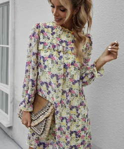 DY TERRENCE Floral Print Mini Dress - Yellow NEW ARRIVALS