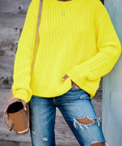 MY Smaibulun | LECIA Neon Yellow Crew Neck Knit Jumper