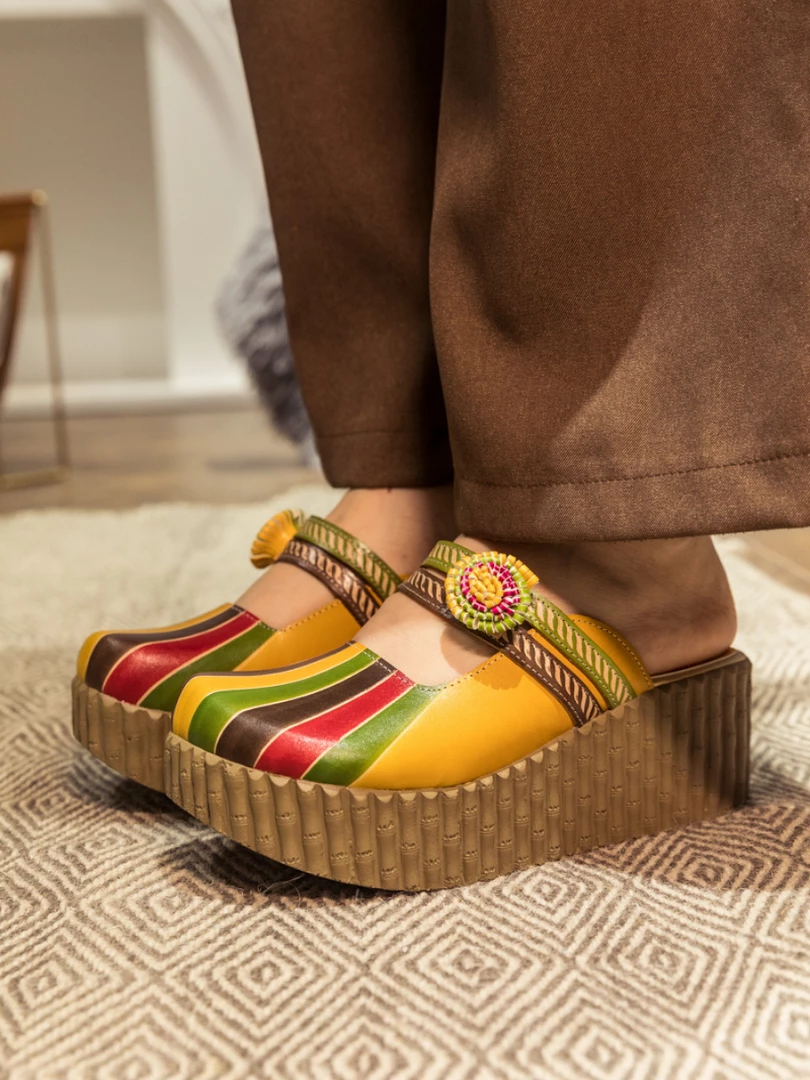 JF NEW ARRIVALS SOFFIA | Genuine Leather Yellow Ribbed-Sole Floral Appliqued Platform Sandals Clogs 1 JF NEW ARRIVALS SOFFIA | Genuine Leather Yellow Ribbed-Sole Floral Appliqued Platform Sandals Clogs