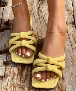 HT NEW ARRIVALS EN BLOOM | LEMON PUFFY KNOT CROSS STRAP SLIDE