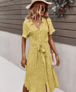 DY New In Clothing LORRIE SHIRT MIDI DRESS - YELLOW