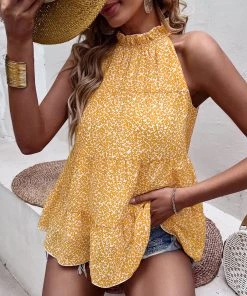 DY New In Clothing MOLLIE TOP - YELLOW PRINT