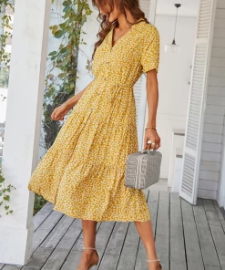 DY ALVINA Print Midi Dress - Yellow NEW ARRIVALS
