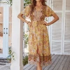 DY New In Clothing RICARDA BOHO MIDI DRESS - YELLOW PRINT