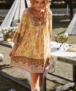 DY New In Clothing AURINA BOHO DRESS - YELLOW