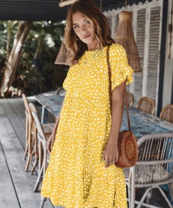 DY New In Clothing BRONWYN DRESS - LEMON PRINT