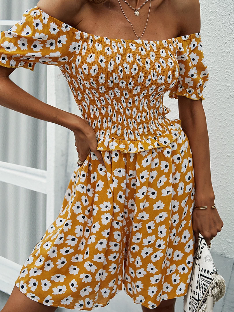 DY New In Clothing LAUDINE Off Shoulder Playsuit - Yellow Print 1 DY New In Clothing LAUDINE Off Shoulder Playsuit - Yellow Print