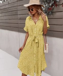 DY New In Clothing LORRIE SHIRT MIDI DRESS - YELLOW
