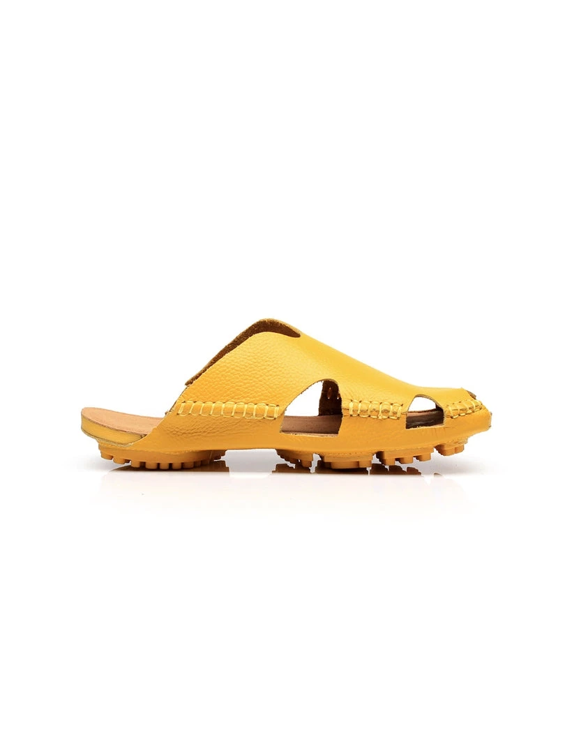 GLF Maibulun | Massage Sole Cut-Out Genuine Leather Mule - Yellow 2 GLF Maibulun | Massage Sole Cut-Out Genuine Leather Mule - Yellow