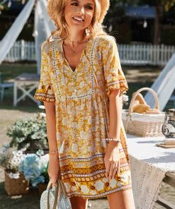 DY NEW ARRIVALS LUISYANA MINI DRESS - YELLOW PRINT