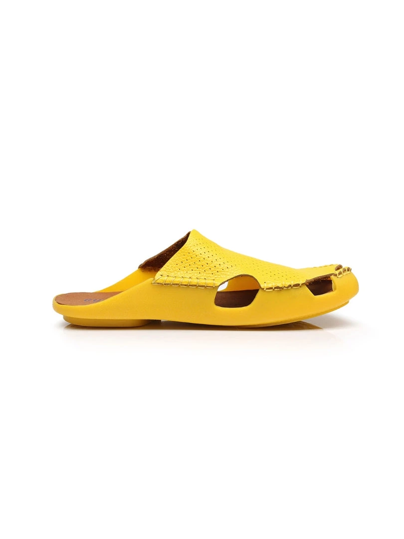 GLF NEW ARRIVALS Maibulun | Perforated Cut-Out Genuine Leather Mule - Yellow 2 GLF NEW ARRIVALS Maibulun | Perforated Cut-Out Genuine Leather Mule - Yellow