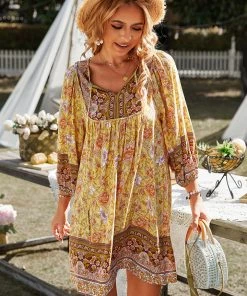 DY New In Clothing AURINA BOHO DRESS - YELLOW
