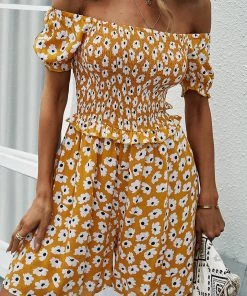 DY New In Clothing LAUDINE Off Shoulder Playsuit - Yellow Print