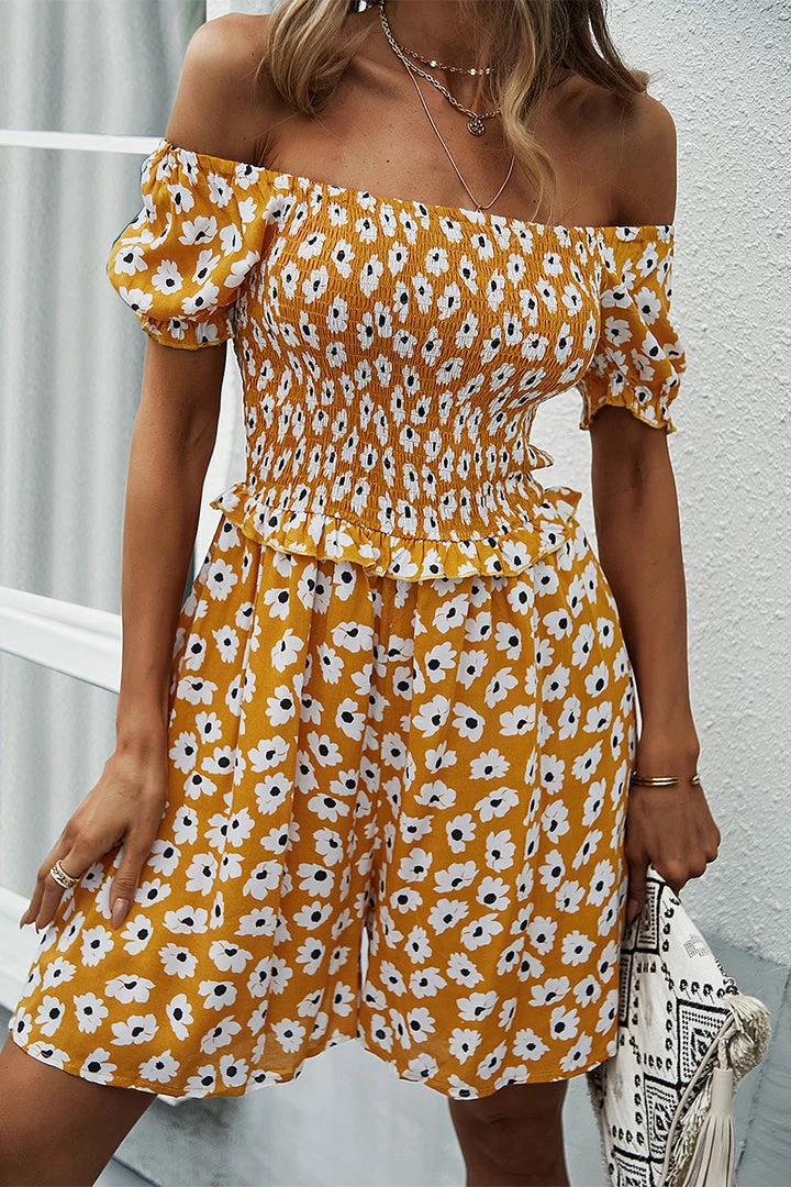 DY New In Clothing LAUDINE Off Shoulder Playsuit - Yellow Print 2 DY New In Clothing LAUDINE Off Shoulder Playsuit - Yellow Print