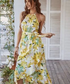 DY NEW ARRIVALS TOBI Lily Print Halter Dress - Yellow