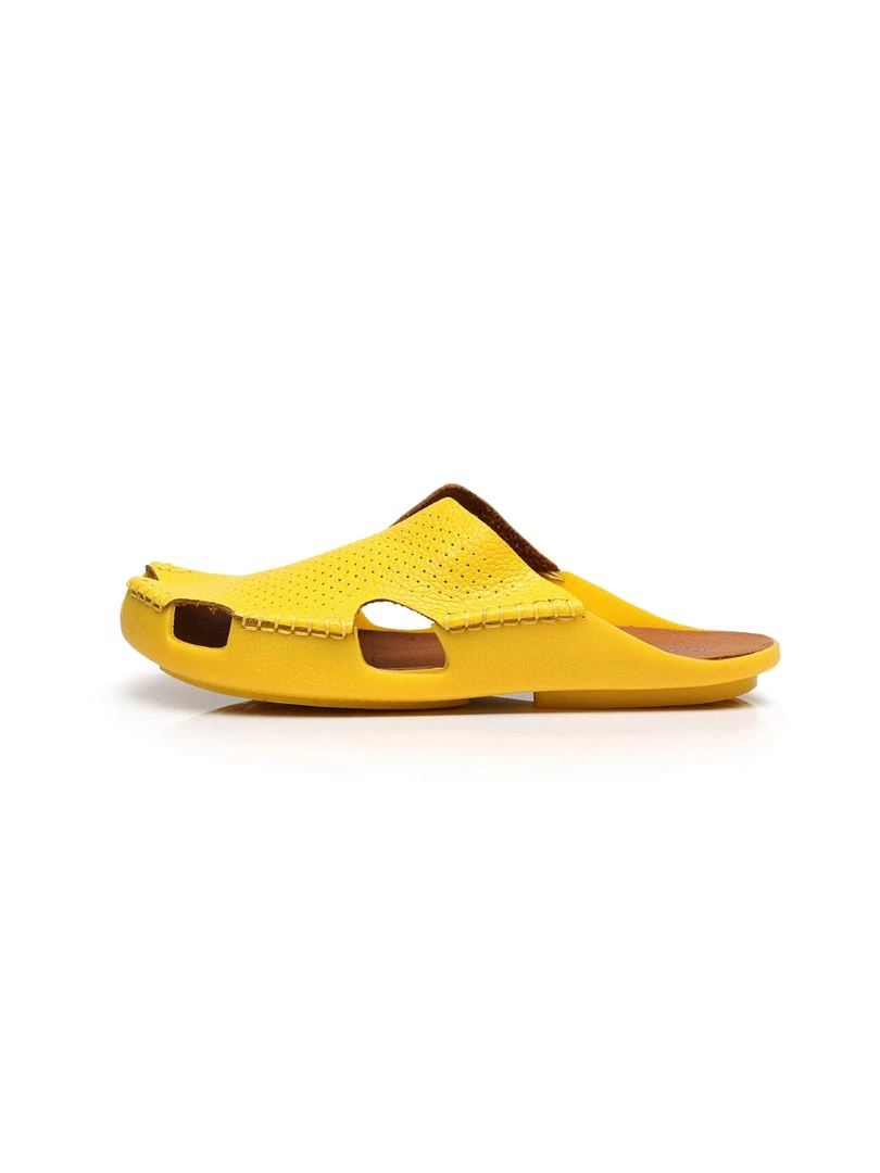 GLF NEW ARRIVALS Maibulun | Perforated Cut-Out Genuine Leather Mule - Yellow 3 GLF NEW ARRIVALS Maibulun | Perforated Cut-Out Genuine Leather Mule - Yellow