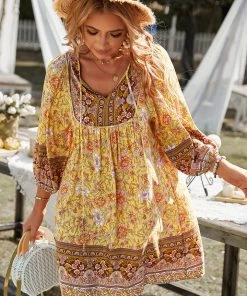 DY New In Clothing AURINA BOHO DRESS - YELLOW