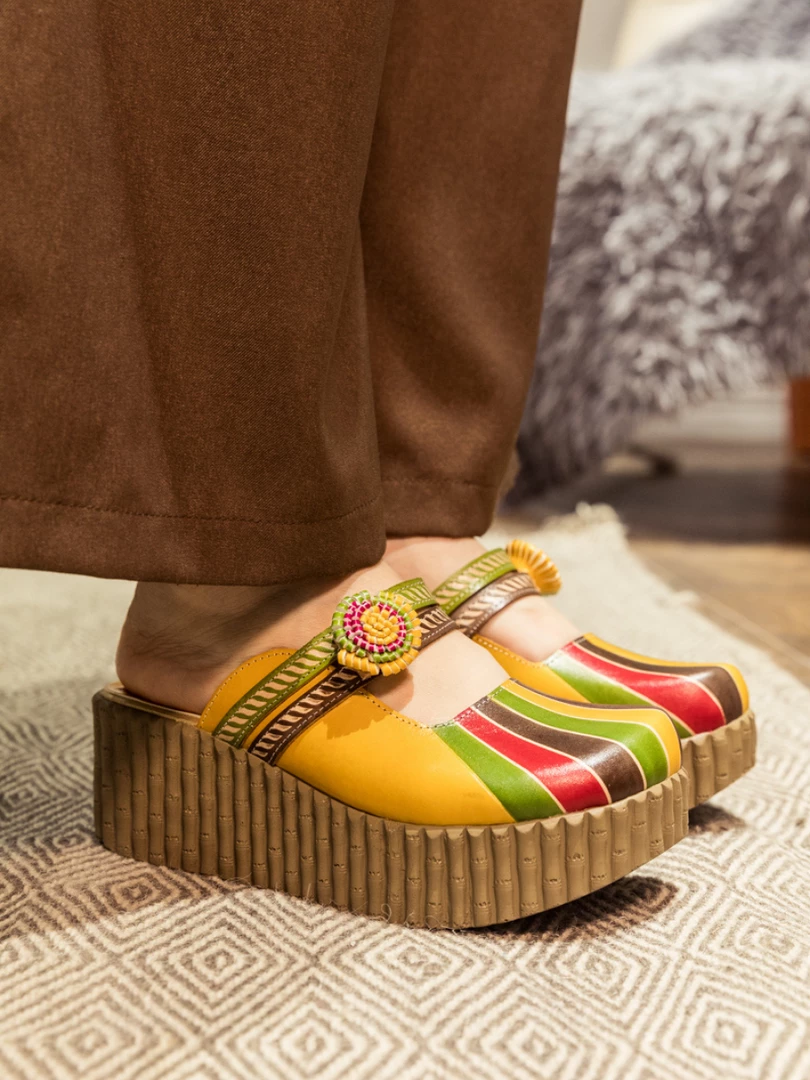 JF NEW ARRIVALS SOFFIA | Genuine Leather Yellow Ribbed-Sole Floral Appliqued Platform Sandals Clogs 3 JF NEW ARRIVALS SOFFIA | Genuine Leather Yellow Ribbed-Sole Floral Appliqued Platform Sandals Clogs