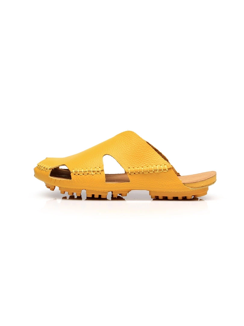 GLF Maibulun | Massage Sole Cut-Out Genuine Leather Mule - Yellow 3 GLF Maibulun | Massage Sole Cut-Out Genuine Leather Mule - Yellow