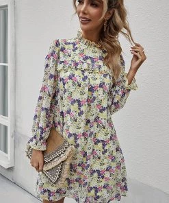 DY TERRENCE Floral Print Mini Dress - Yellow NEW ARRIVALS